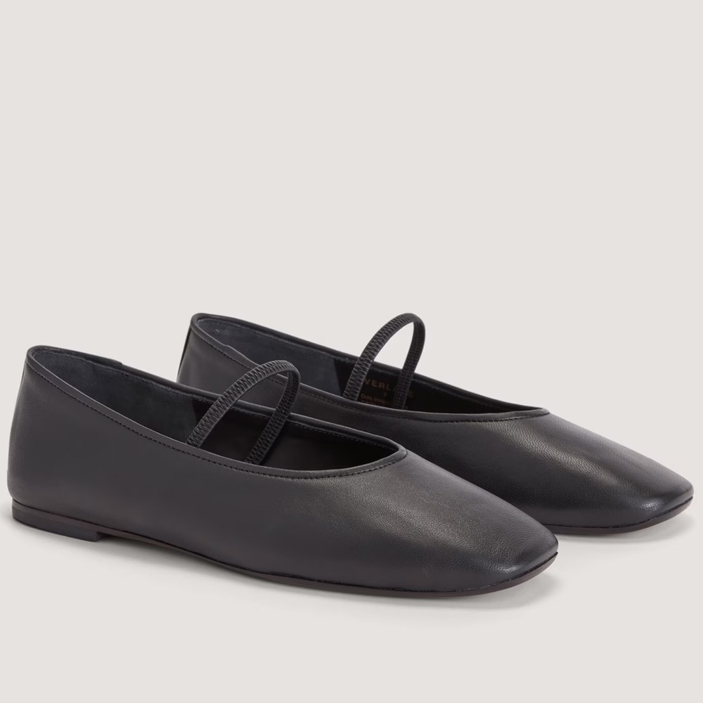 Everlane The Day Mary Jane Flats Black Leather Size 7 New Without Box